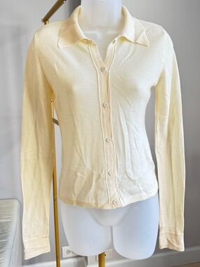 VINTAGE Mugler Pale Cream Button-Down Collared Long Sleeve Top